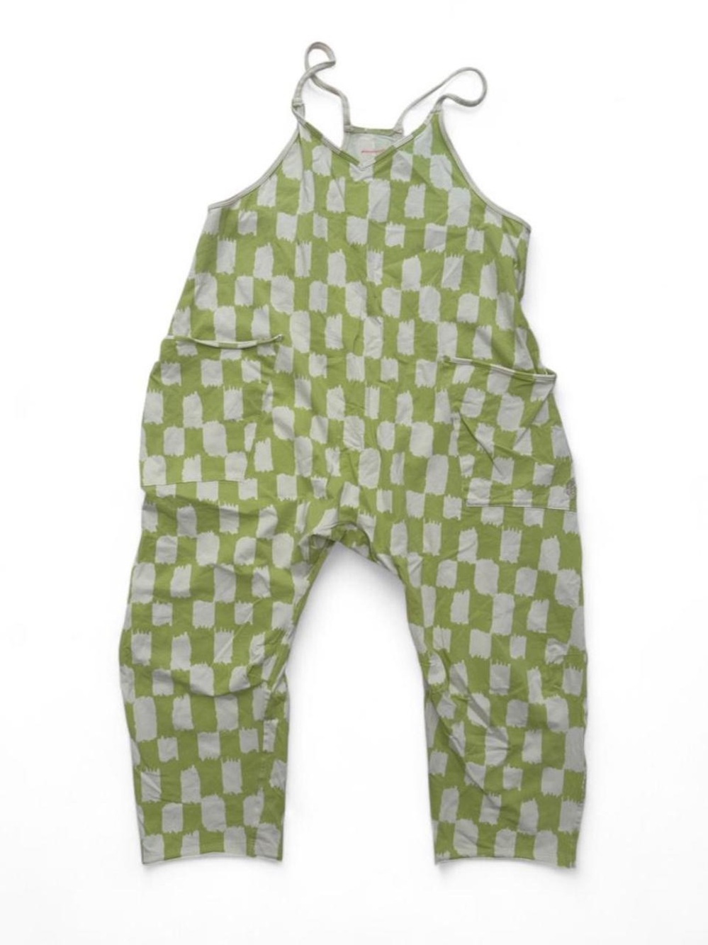 Green Check Print Capri Romper